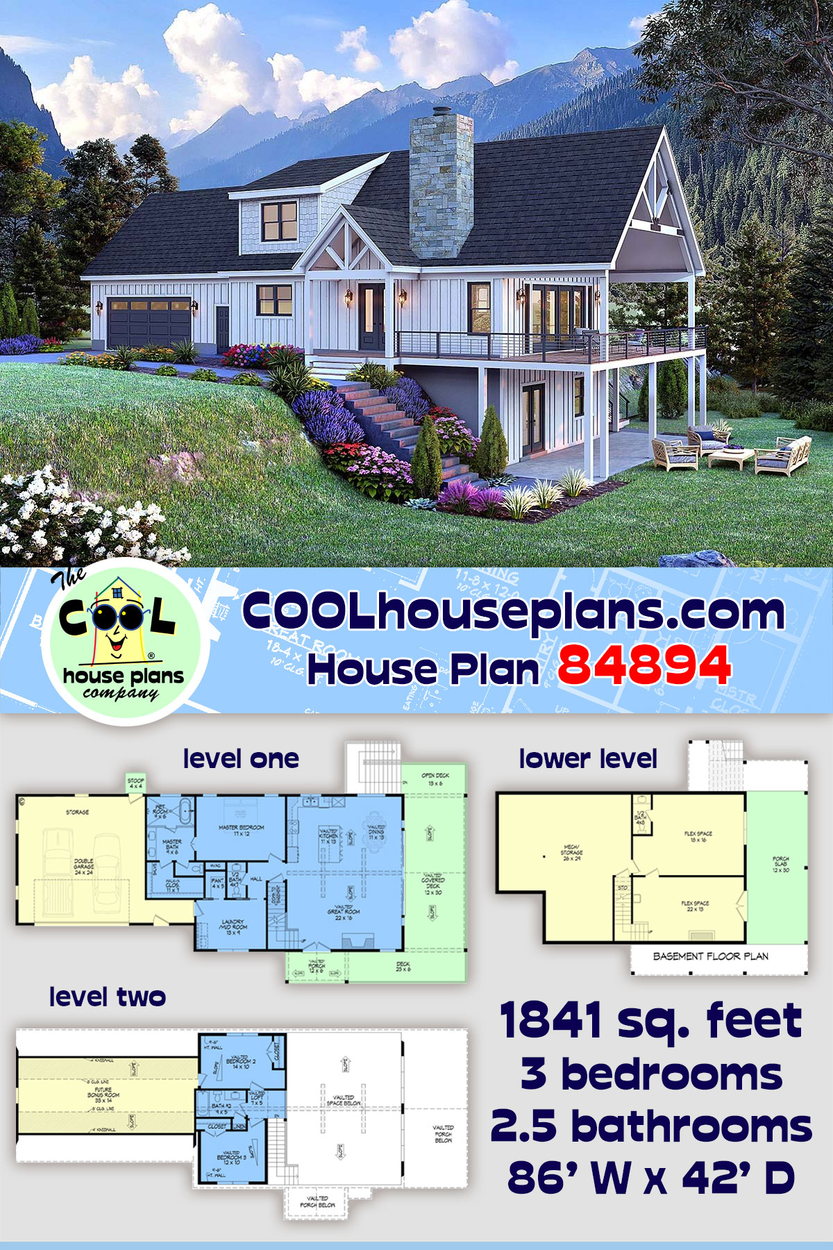 Contemporary, Cottage, Country, Farmhouse House Plan 84894 with 3 Beds, 3 Baths, 2 Car Garage