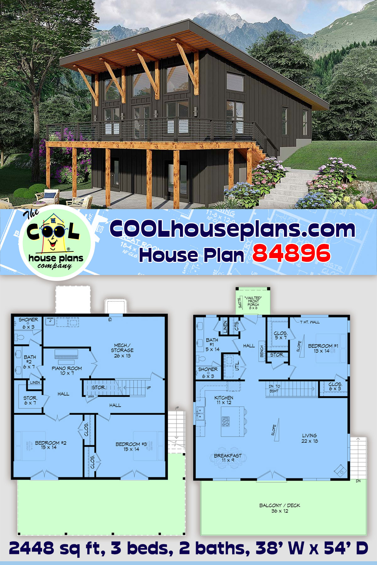 Contemporary, Modern, Ranch House Plan 84896 with 3 Beds, 2 Baths