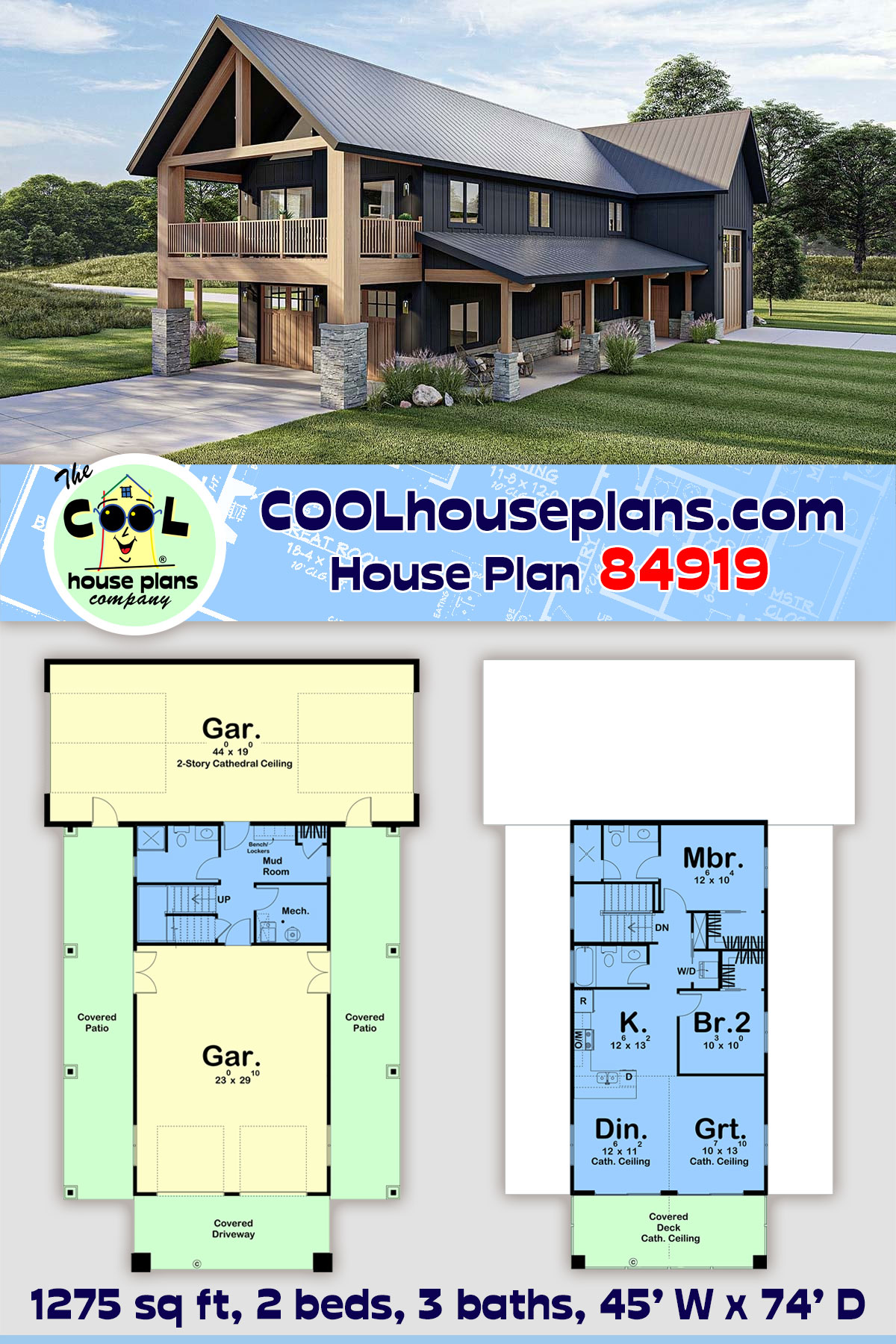 Barndominium, Country, Craftsman Garage-Living Plan 84919 with 2 Beds, 3 Baths, 3 Car Garage