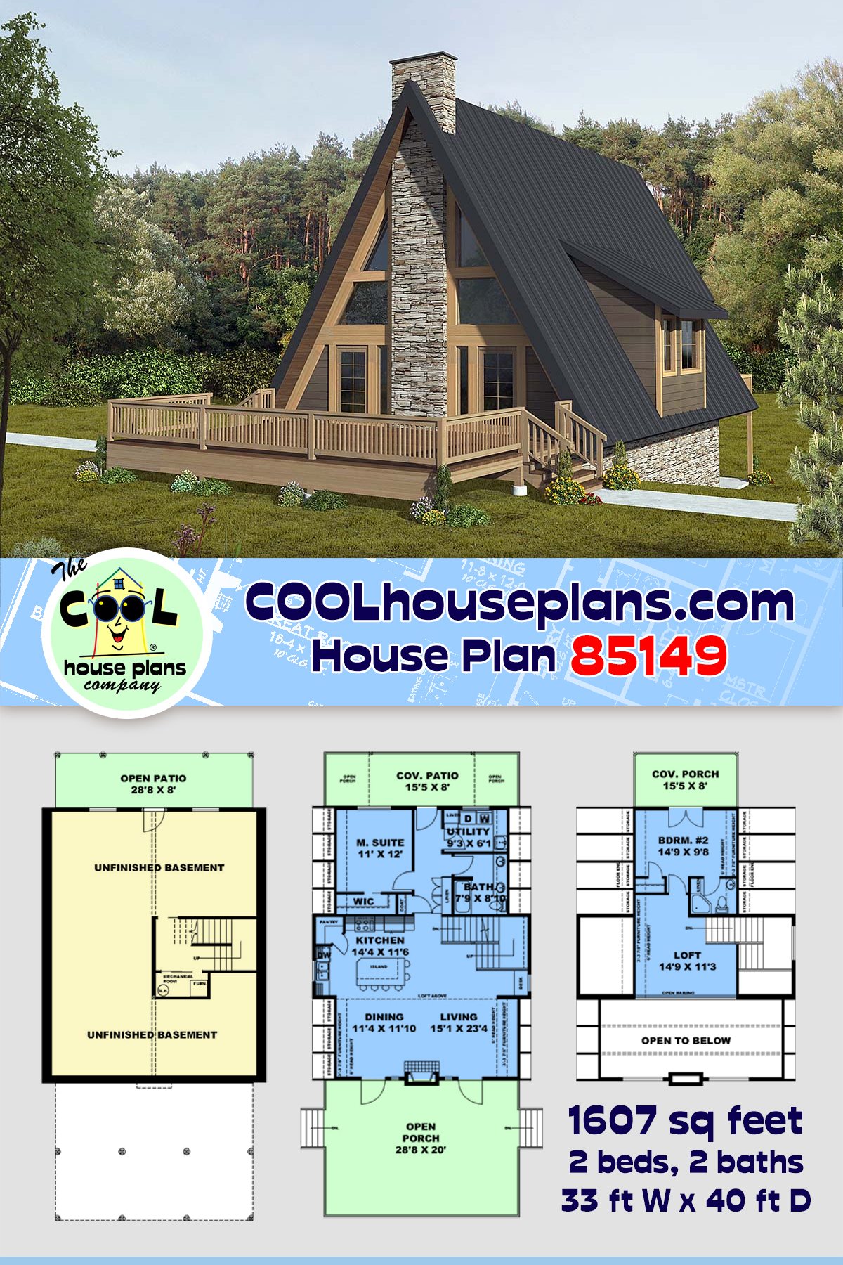 A-Frame House Plan 85149 with 2 Beds, 2 Baths