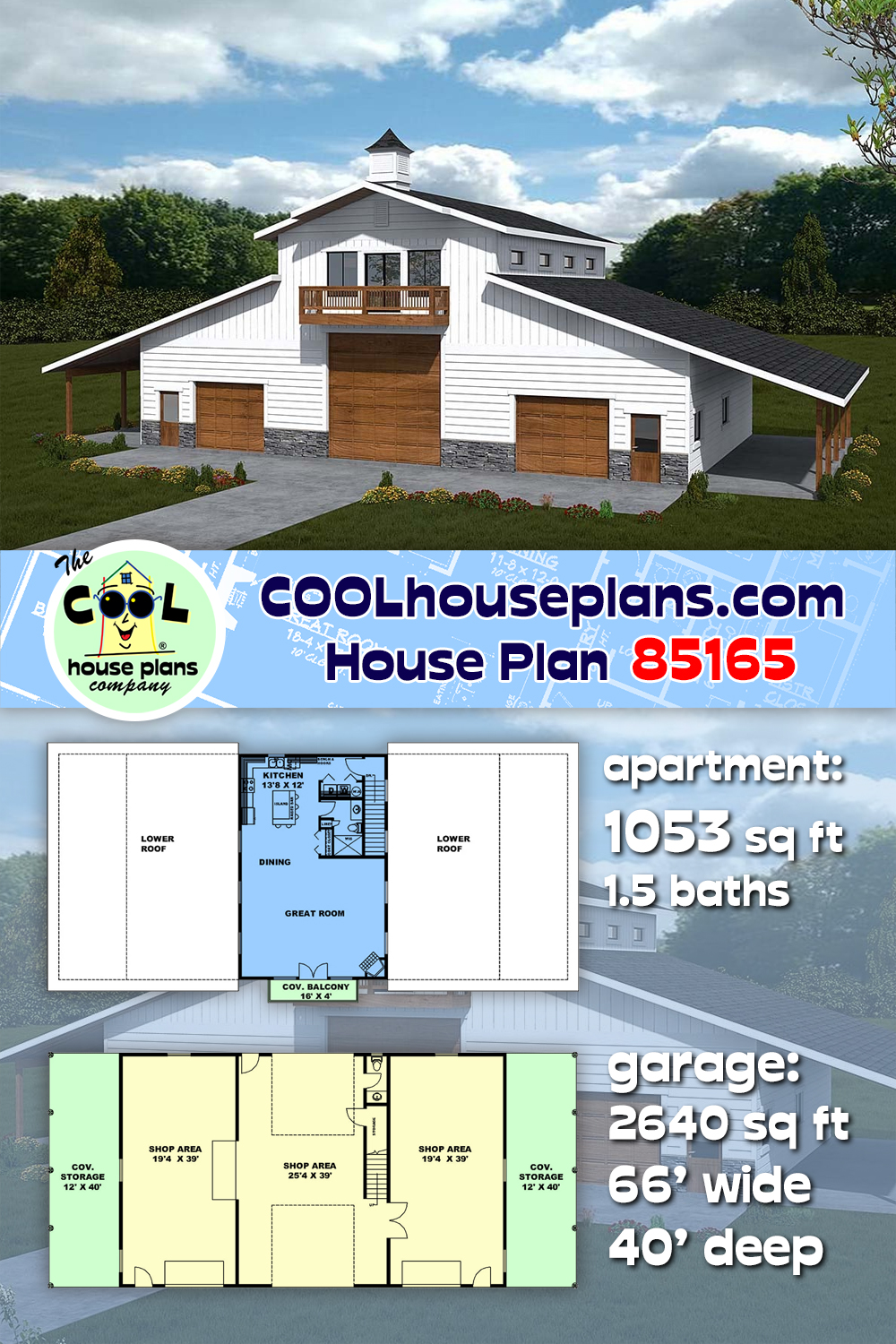 Barndominium Garage-Living Plan 85165, 4 Car Garage