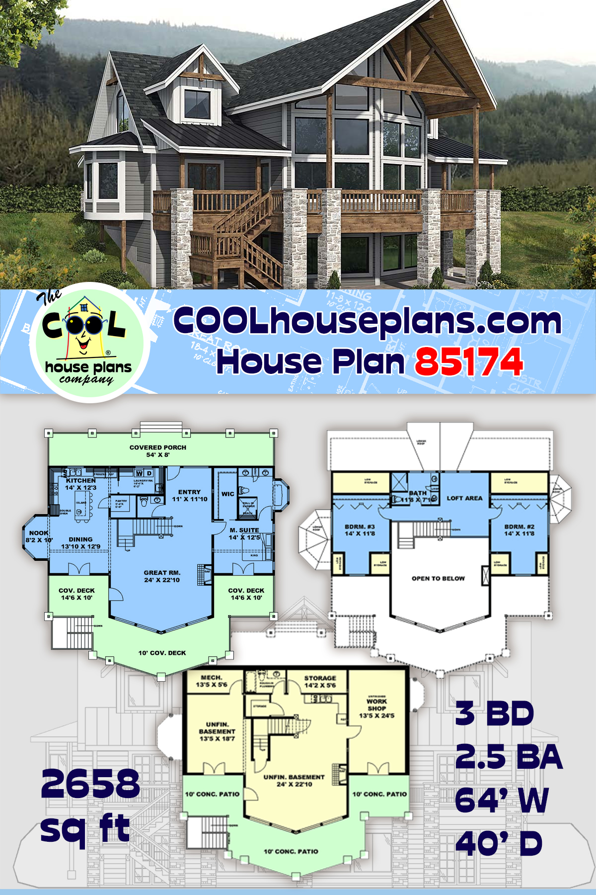 Coastal, Craftsman House Plan 85174 with 3 Beds, 3 Baths