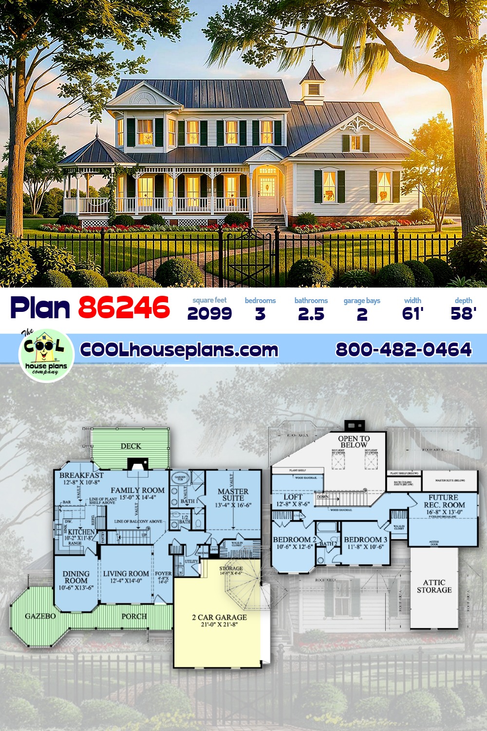 Country, Farmhouse, Victorian House Plan 86246 with 3 Beds, 3 Baths, 2 Car Garage