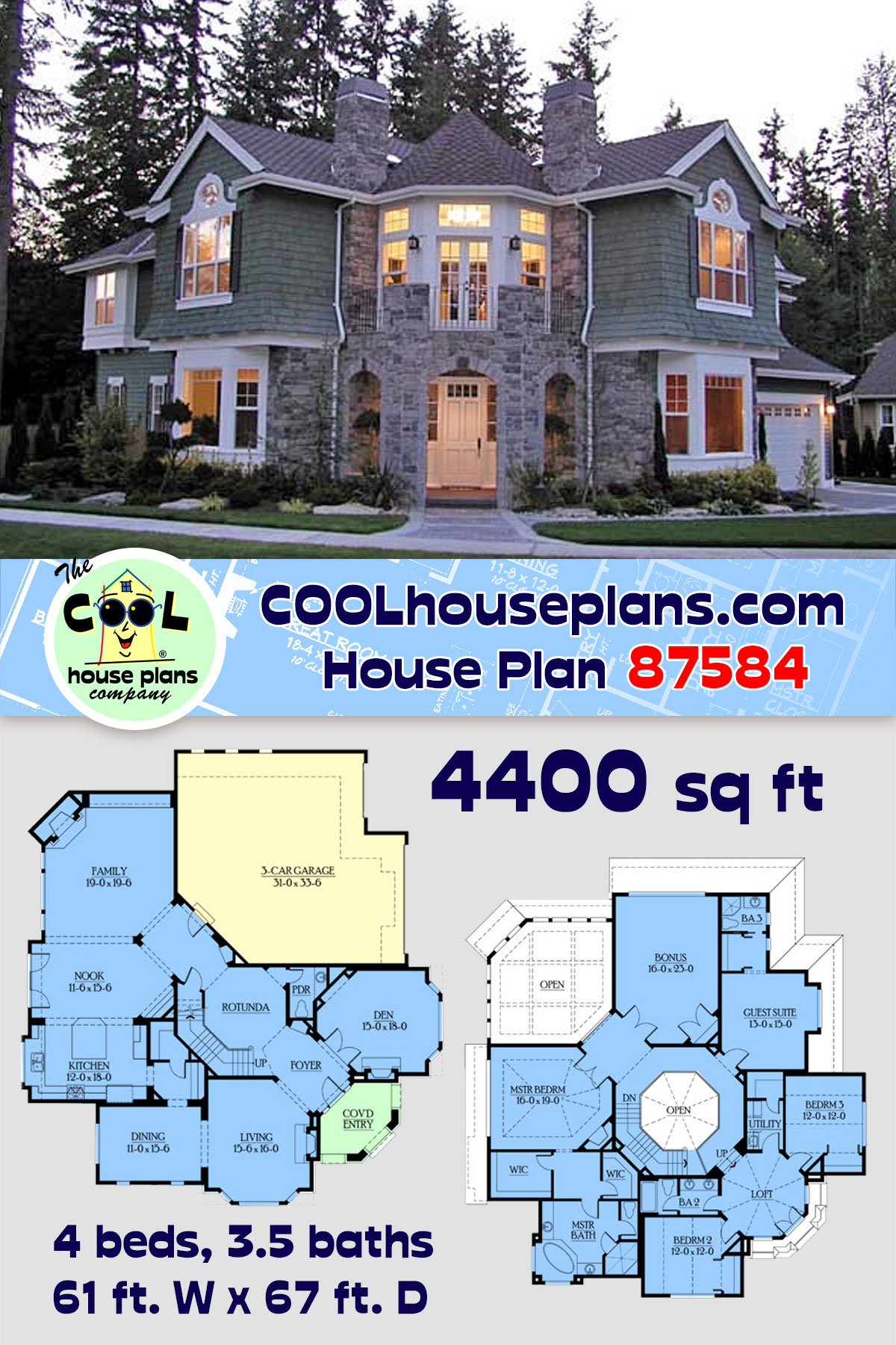 Coastal, Craftsman House Plan 87584 with 4 Beds, 4 Baths, 3 Car Garage